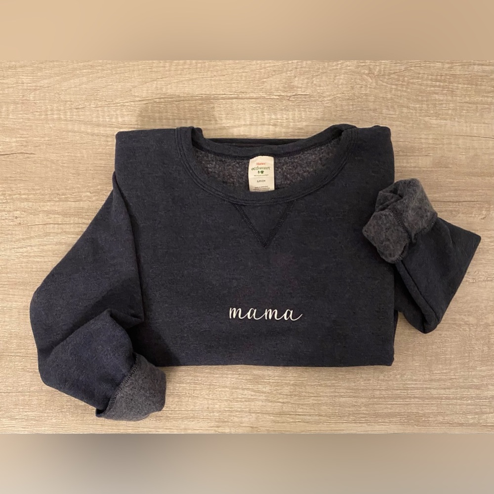 Hanes eco smart women’s crewneck with “mama” iron on vinyl decal